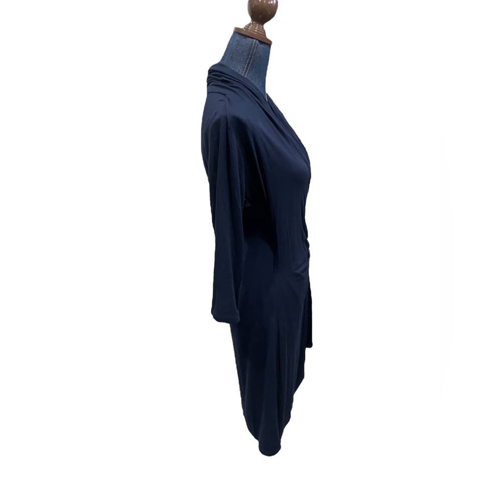 Karen Kane Navy Cascade faux Wrap 3/4 sleeve knee length V-neck Sz large Dress - Picture 5 of 10